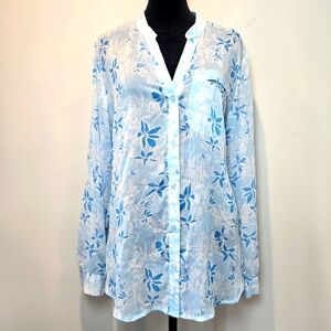 Kut From The Kloth Sheer Floral Long Sleeve Button Down Tunic Top Large